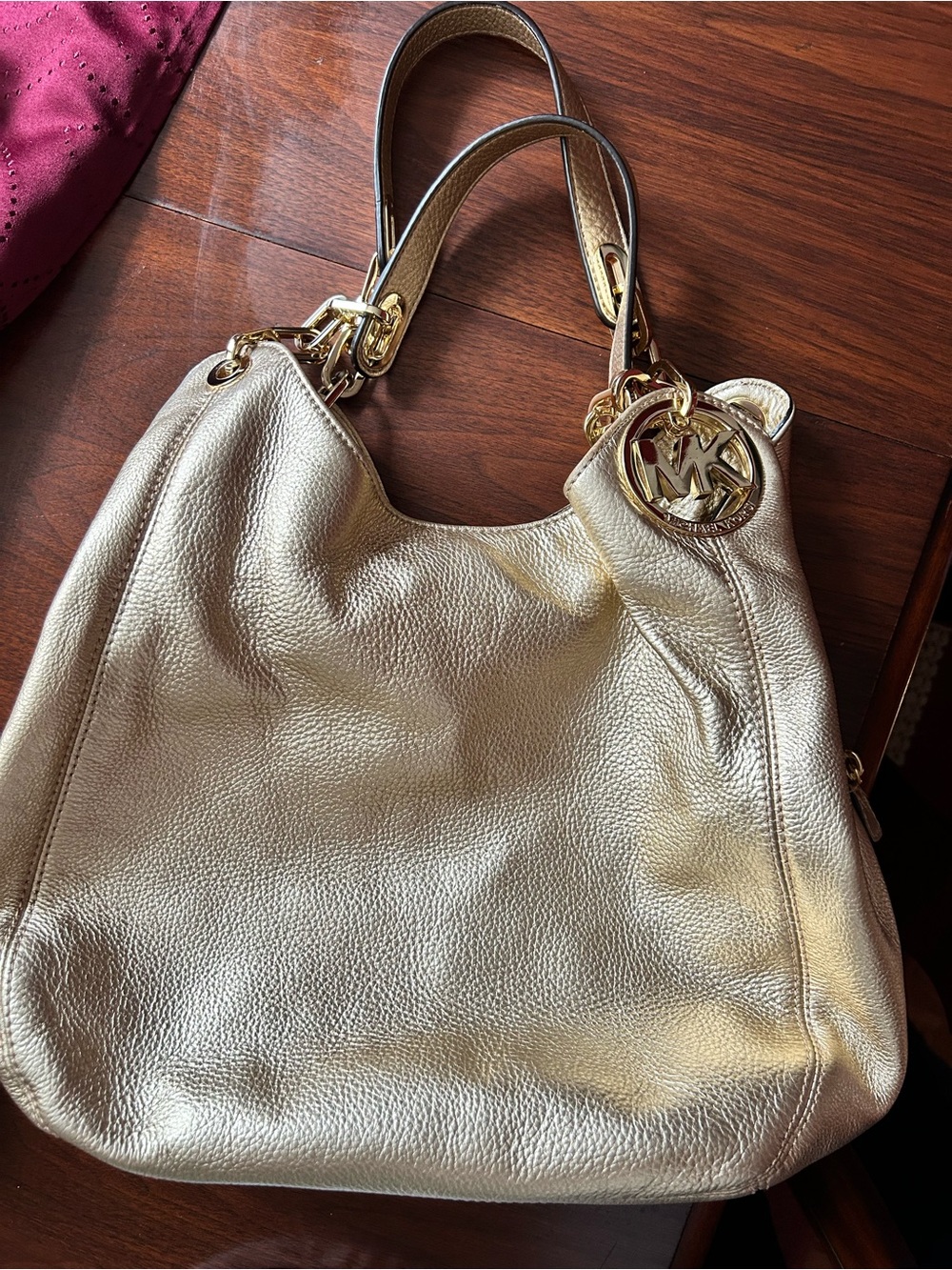 Michael Kors Metallic Gold Pebbled Leather Hobo Shoulder Bag | Like New